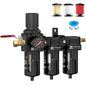 NEWPO 1/2" 3 Stage Air Drying System,Air Dryer for Compressor,Compressed Air Filter Regulator for Spray Guns,Regulator Combo 5＆0.5&0.01 Micron Filter Cartridge,Semi-Auto Drain, Metal Bracket