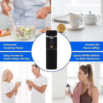 iSpring Bottleless Water Cooler Dispenser with 4-Stage Filtration, SGS-Tested 99% of PFAS, Lead, Chloramine Removal, Hot, Cold, Room Temp, Stainless Steel, Black, Model: DS4B-MAX
