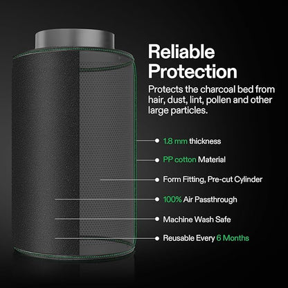 VIVOSUN 4 Inch Air Carbon Filter Smelliness Control with Australia Virgin Charcoal for Inline Fan and 4 Inch Prefilter for 4" Carbon Filter, Black, 9.84" Long