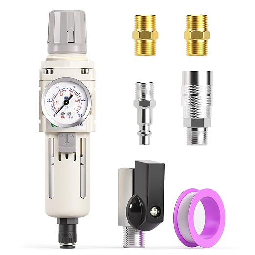 TAILONZ PNEUMATIC 3/8 Inch NPT Automatic Drain Air Filter Pressure Regulator Combo Piggyback, Air Tool Compressor Filter with Gauge AW3000-03D