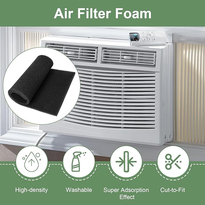 Air Filter Foam Sheet Material Replacement for UNI 12" x 24" x 3/8" 40PPI Coarse Foam Pad Pre Filter Media Washable, Cut to Fit Air Conditioner, Purifier, Aquarium (Black)