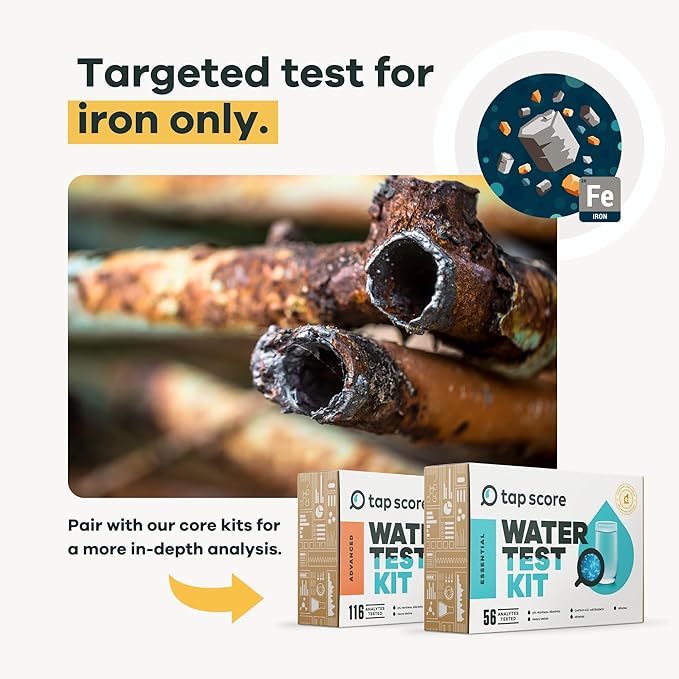 Tap Score Iron in Water Test Kit | Well or City | Full Report | EPA Certified Drinking Water Labs | #1 Best Home Water Test 2021-24 NYT Wirecutter | 100% Unbiased