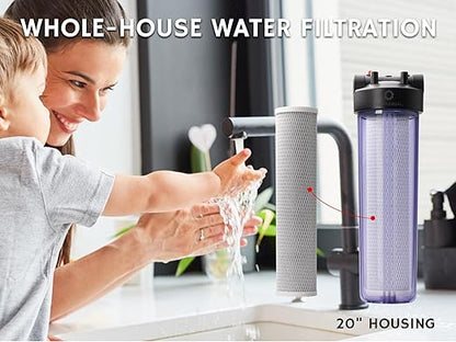 Airthereal Whole House Water Filter Housing, Sediment Filter for Well and City Water, 20"x4.5" Sediment Water Filter Cartridges with 3/4" NPT Port, Pre-Filtration System Includes 1-Pack CTO Filter
