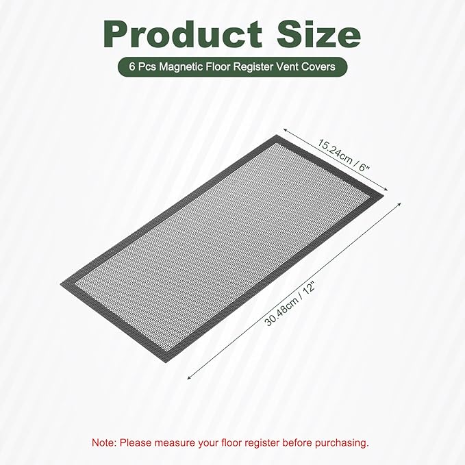 YOKIVE 6 Pcs Magnetic Floor Vent Covers, Floor Register Cover PVC Mesh Air Vent Screen Filters, Great for Home Floor, Wall, Ceiling, Catch Debris Hair Dust (Black, 12-Inch x 6-Inch)