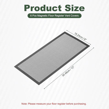 YOKIVE 6 Pcs Magnetic Floor Vent Covers, Floor Register Cover PVC Mesh Air Vent Screen Filters, Great for Home Floor, Wall, Ceiling, Catch Debris Hair Dust (Black, 12-Inch x 6-Inch)
