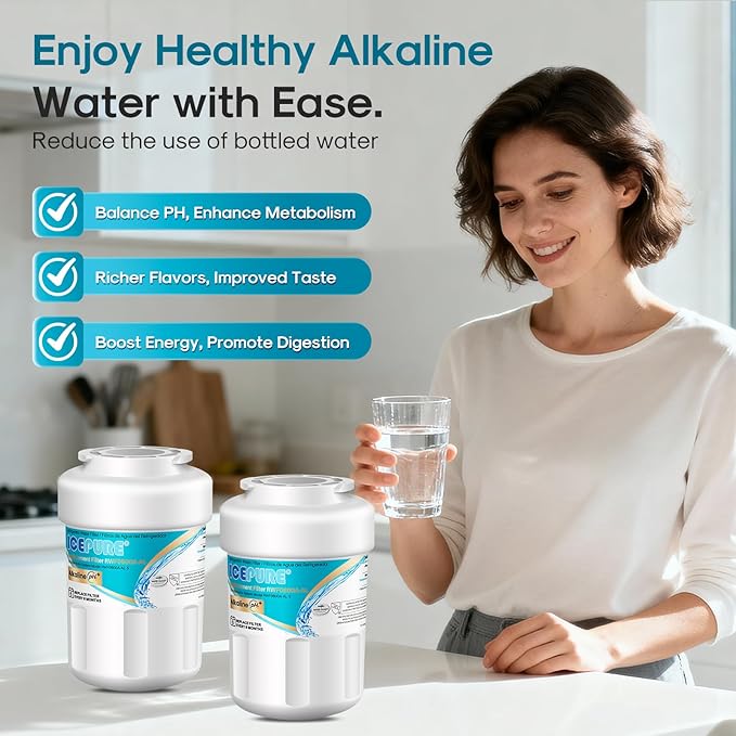 ICEPURE Alkaline RWF0600A-AL Refrigerator Water Filter Replacement for GE MWF, MWFA, MWFINT, MWFP, GWF, 46-9991, Kenmore® 9991, WFC1201, GSE25GSHECSS, GSH25JSDDSS, GSHS6LGBBHSS, Enhances PH, 3Pack
