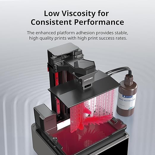 ANYCUBIC Water Washable 3D Printer Resin 2.0, 405nm High Precision 3D Resin, Low Shrinkage Photopolymer Resin for 4K/8K/12K Capable LCD DLP Resin 3D Printer Printing (Clear Red, 1000g)