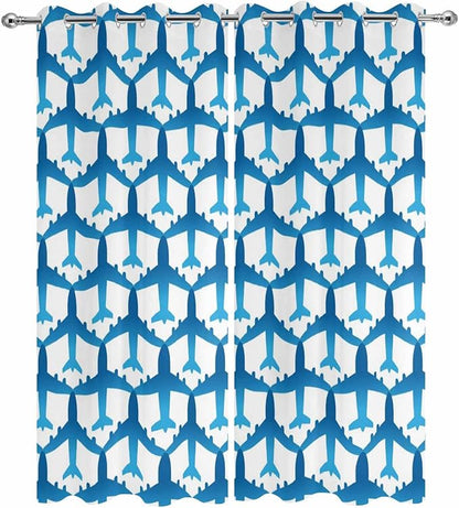 Blue Aircraft Waterproof Outdoor Curtains for Patio, Windproof Weatherproof Curtains with Weighted Hem, Modern Abstract Art Gradient Airplane Light Filtering Privacy Drapes for Porch 54"x 95" 2 Panels