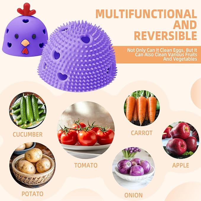 Silicone Egg Brush Cleaner, Egg Washer for Fresh Eggs, Egg Cleaner for Fresh Eggs, Egg Scrubber for Fresh Eggs, Reusable Cleaning Tools for Egg Washer (Purple)
