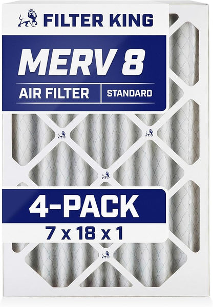 Filter King 7x18x1 Air Filter | 4-PACK | MERV 8 HVAC Pleated A/C Furnace Filters | MADE IN USA | Actual Size: 7 x 18 x .75"