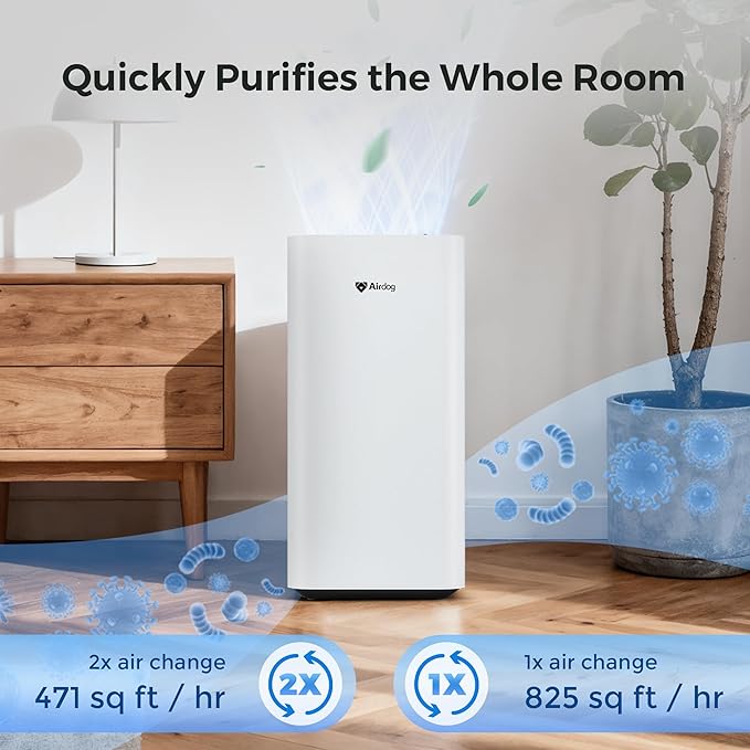 Airdog X3 Home Air Purifier with Washable Filter -TPA Technology - Up to 20X More Effective than HEPA, Smart Control, AQI Air Cleaner for Smoke, Allergies, Pet Dander, Odor Removal to 0.0146μm
