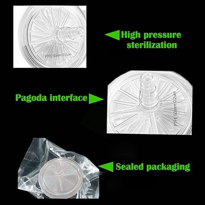 PTFE Venting Filter Disc - 50mm,0.2μm Individually Packed,Stepped Hose Barbs,(¼-½ in) Diameter,60 psi Maximum Operation Pressure (Pack of 1)