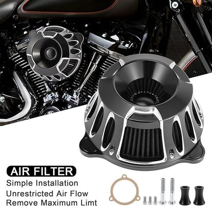 Motorcycle Air Filter Kit CNC Air Cleaner Turbine Intake System Fit for Harley Touring Street Glide Road King Trike 2008-2016, Softail 2016-2017 (C-Black)