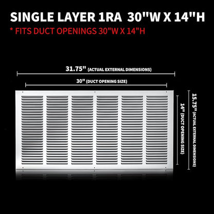 30x14 Return Air Grille(Duct Opening Size),Air Return Vent Cover,Flat Vent Cover,Rejillas De Aire Acondicionado Para Casa,Return Air Grilles,Outer Dimensions:31.75"Wx15.75"H(30"W x 14"H, Duct Opening)