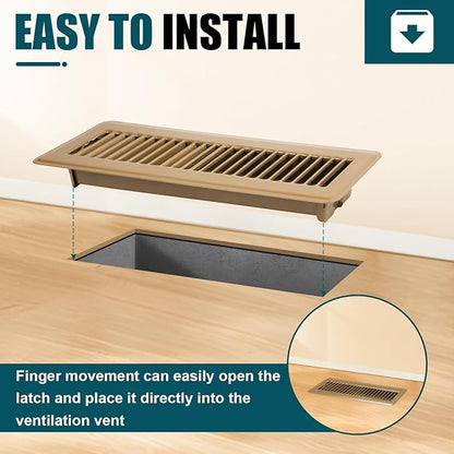 VOISEN Floor Register 2x12, 6 Pack Floor Vent Covers, Steel Adjustable Air Supply Grille Register Vent Cover Grill for Sidewall and Floor, Vent Covers for Home Floor,Brown