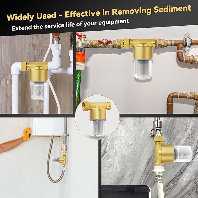 40 Micron Reusable Sediment Filter, Brass Inline Water Filter, Compatible with 1/2" NPT & 3/4" GHT, Sediment Filter for Washer, Washing Machine, Garden Hoses, High Pressure Washer, Well Water, RV