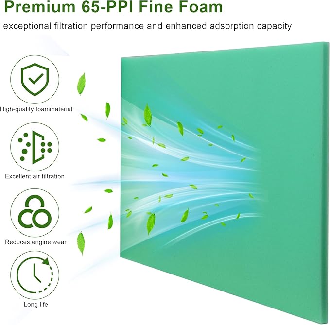 Foam Air Filter Material Sheet for Uni Filter-BF-1 BF1-14" X 17" X 5/8", 65-PPI Bulk Fine Filter Foam Sheet, Universal Reusable Air Filter for Most Motorcycle ATV Scooters, Dirt Bike,UTV-Green