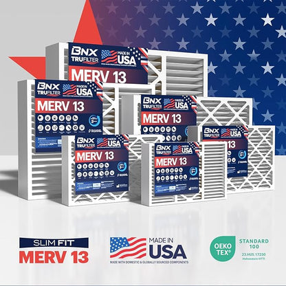 BNX TruFilter 16x20x4 (15.5’’ x 19.5’’ x 3.63‘’ Slim Fit) MERV 13 Air Filter (2-Pack) - MADE IN USA - Air Conditioner HVAC AC Furnace Filters Health, Allergies, Mold, Bacteria, Smoke, MPR 1900 FPR 10