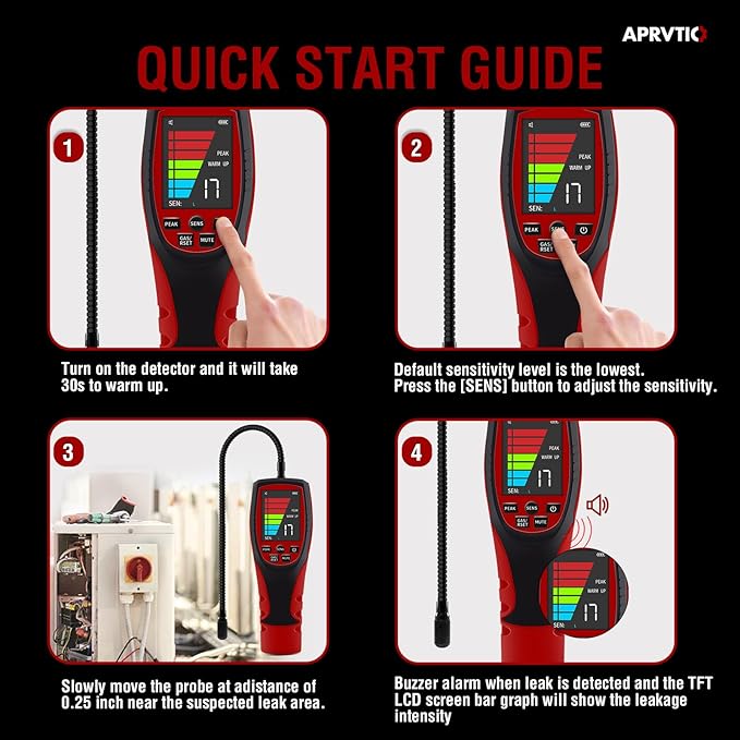 HVAC Refrigerant Leak Detector, Aprvtio ALD-200 PRO Rechargeable Freon Leak Detector Combustible Gas Leak Detector 2.6' Large Screen, Freon Sniffer Visual and Audible Alarm for R134a A2L R454B
