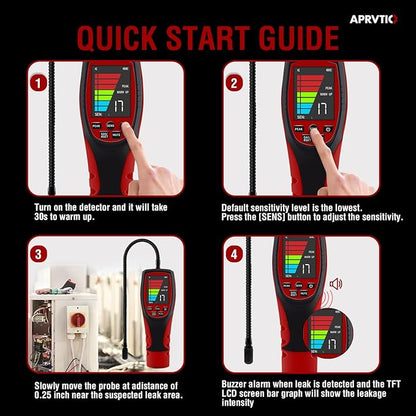 HVAC Refrigerant Leak Detector, Aprvtio ALD-200 PRO Rechargeable Freon Leak Detector Combustible Gas Leak Detector 2.6' Large Screen, Freon Sniffer Visual and Audible Alarm for R134a A2L R454B