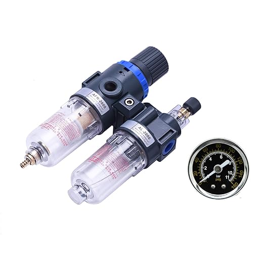 1/4" Compressor Air Filter Air Pressure Regulator Water-oil Separator Trap Filter with Lubricator Cup for Air Tools System by ZHONG AN