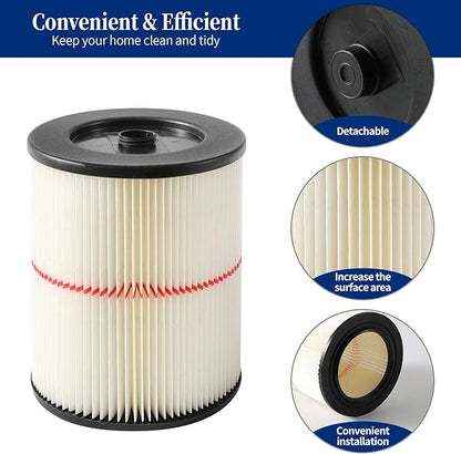2 Pack Red Stripe Cartridge Filter Compatible with Craftsman 17816 9-17816 Wet Dry Vac fit 5 Gallon and Larger Vacuum Cleaner