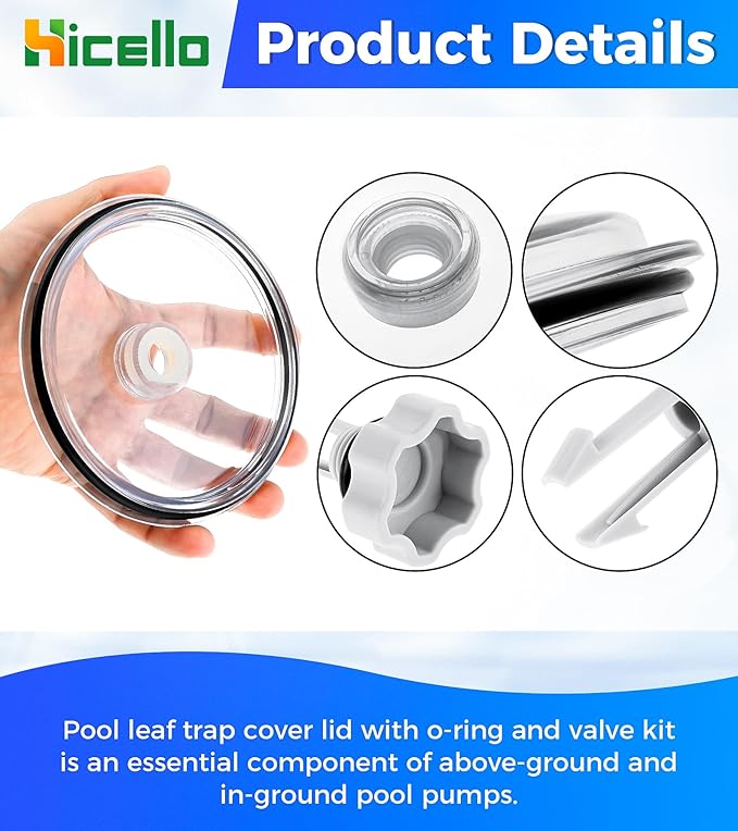 Replacement Pool Leaf Trap Cover Lid with O-Ring & Valve Compatible with Intex 12" Sand Filter Pumps – For Models 11823, 26361CA, 26361EH, 26361W, 26337EH, 28645EG, SF15110, 28948EH, ECO15110-2