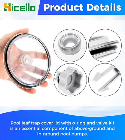 Replacement Pool Leaf Trap Cover Lid with O-Ring & Valve Compatible with Intex 12" Sand Filter Pumps – For Models 11823, 26361CA, 26361EH, 26361W, 26337EH, 28645EG, SF15110, 28948EH, ECO15110-2