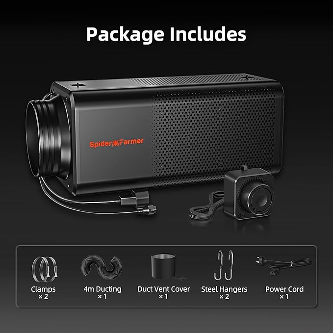 Spider Farmer 6 inch Inline Fan with Carbon Filter, 2 in 1 Grow Tent Ventilation System, Duct Fan with RJ12 Speed Humidity Controller, Air Filtration Kit for Grow Tent, Hydroponics, Greenhouse