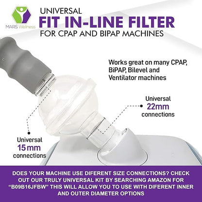 Mars Wellness Universal Fit CPAP Inline Filter for CPAP Machines - Compatible with Resmed, Dreamstation Machines - 12 Pack