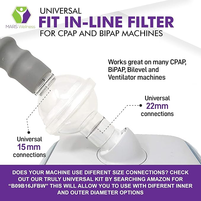 Mars Wellness Universal Fit CPAP Inline Filter for CPAP Machines - Compatible with Resmed, Dreamstation Machines - 3 Pack