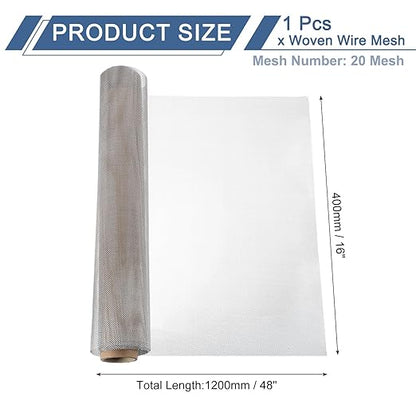 uxcell 20 Mesh 48" x 16" Woven Wire Mesh, 304 Stainless Steel Air Vent Filter Screen, Window Screen Mesh for DIY Projects Vents Cover Filtration Animals Fence