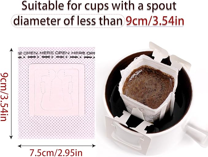 Pack of 50 Portable Hanging Ear Drip Coffee Bag, Single Serve Disposable Coffee Filter Paper Bag for Travel, Compatible with Outside Diameter Less Than 9 cm Various Coffee Cups and Utensils