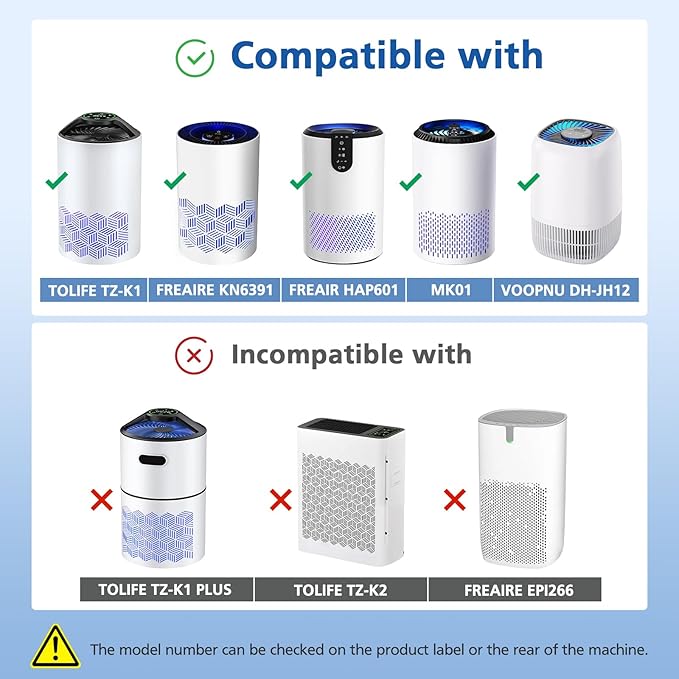 2 Pack TZ-K1 Replacement Filter Compatible with ToLife TZ-K1 Air Puri-fier, MK01 MK06, FreAire KN6391 Air Purifiers and VOOPNU DH-JH12 Air Purifier, 3-in-1 HEPA High-Efficiency Activated Carbon Filter