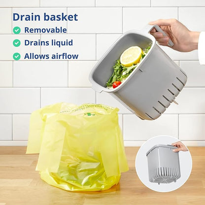 Blue Ginkgo Kitchen Compost Bin [2.6L / 0.69 GAL] – Filter-Free, Odor-Tight Countertop Food Waste Pail with Handles (Made in Korea, Gray)