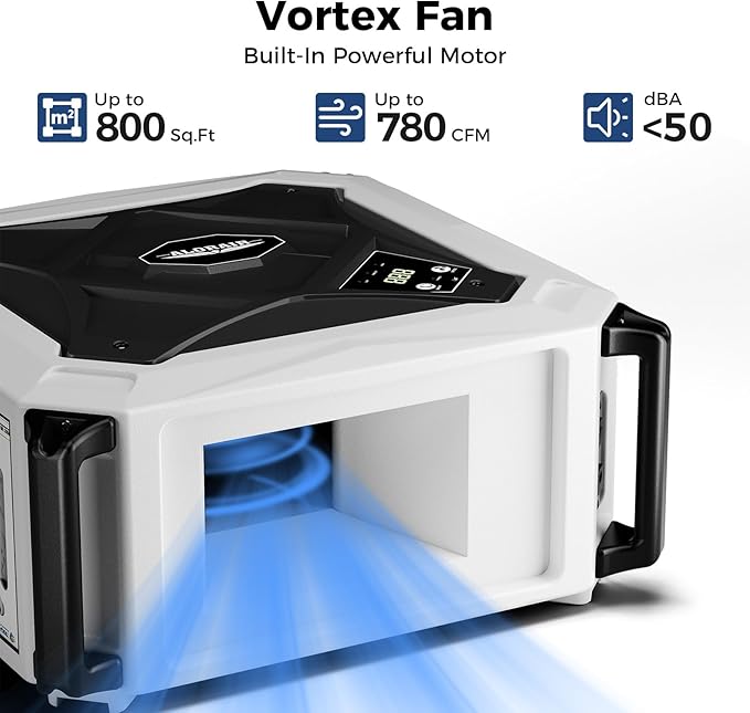 ALORAIR Hanging Intake Air Filtration Systems Woodworking 2 Stage Air Flow (580/780CFM) Remote Control, Shop Dust Collectors with Strong Vortex Fan for Garage, Work Shop, Home Use, Purecare 780