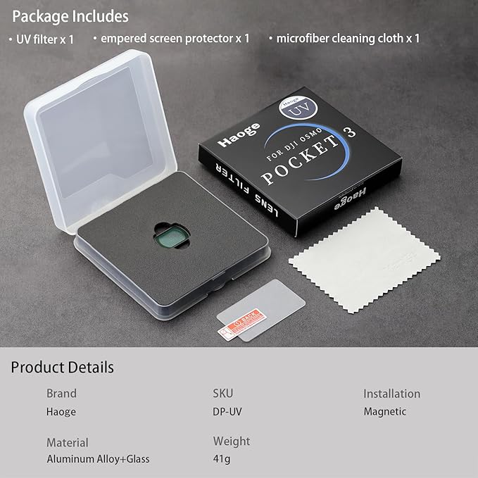 Haoge Magnetic UV Filter for DJI Osmo Pocket 3 Creator Combo,Multi-Coated Lens Protect Filter,Lightweight Action Camera Accessories