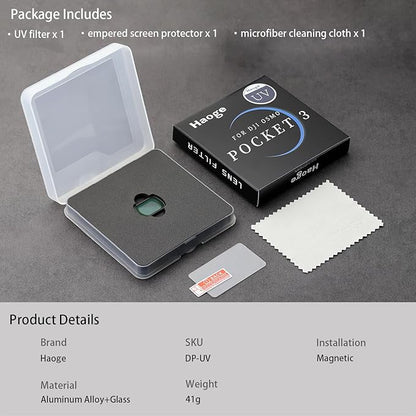 Haoge Magnetic UV Filter for DJI Osmo Pocket 3 Creator Combo,Multi-Coated Lens Protect Filter,Lightweight Action Camera Accessories