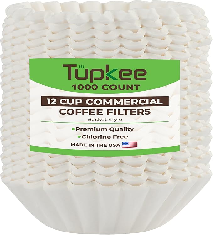 Tupkee 12-Cup Large Coffee Filters - 9.75” x 4.25” - 1000 Count - Tall Walled to Prevent Ground Overflow - Compatible with Bunn 12 Cup Commercial Coffee Maker & Large Home Machines - Made in the USA