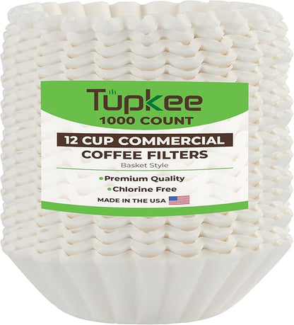 Tupkee 12-Cup Large Coffee Filters - 9.75” x 4.25” - 1000 Count - Tall Walled to Prevent Ground Overflow - Compatible with Bunn 12 Cup Commercial Coffee Maker & Large Home Machines - Made in the USA