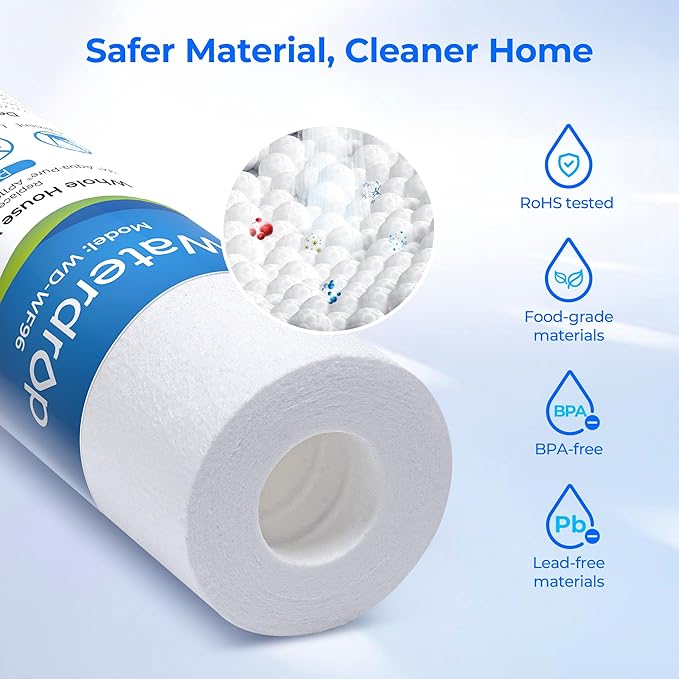 Waterdrop 5 Micron 10" x 2.5" Whole House Water Filter Replacement Cartridge, Sediment Water Filter Replacement for Any 10 inch RO Unit, Aqua-Pure® AP110, Culligan® P5, WHKF-GD05, 4 Pack