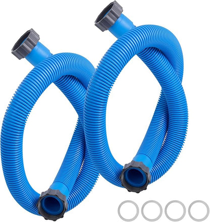 2-Pack 1.5 Inch Pool Pump Hose Replacement for Above Ground Pools, 59" Long Flexible PE Pool Filter Hose for Most 1.5 Inch Diameter Sand Filters & Saltwater Systems Includes 4 Washers (Blue)