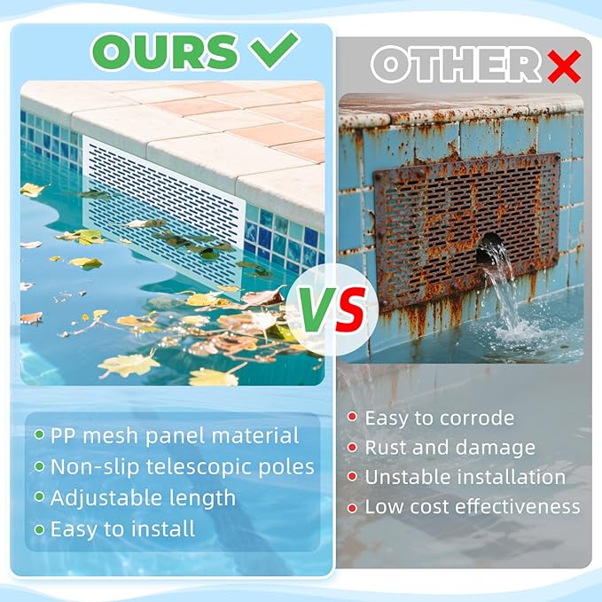 Pool Skimmer Guard Kit Pool Skimmer Screen Net Skimmer Catcher Leaf Shield Net for Inground or Above Ground Pools Debris Easy Assembly Prevent Blockage Anti-Rust & Anti-Corrosion