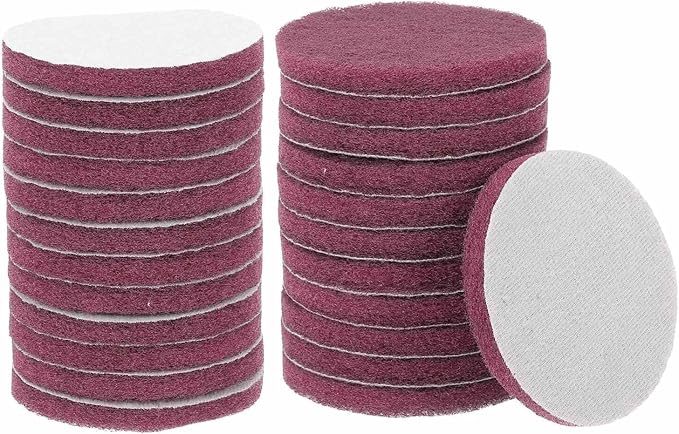 HARFINGTON 24pcs Scrubber Scouring Pads 500 Grits 4 Inch Drill Power Brush Hoop and Loop Surface Conditioning Disc Drill Scuffing Disc Scrub Pads for Home Kitchen Cleaning, Red