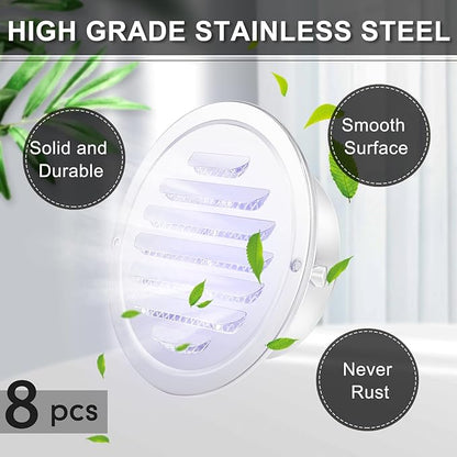 Zonon 8pcs Stainless Steel Soffit Vents 6 Inch Round Dryer Vent Cover with Mesh Screen for Home Outdoor Bathroom Wall Ceiling Outside Exterior Exhaust White