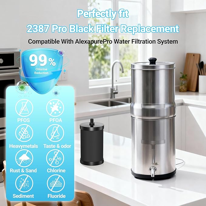 2387 Pro Filter Replacement Compatible with Alexapure 2387 Pro Water Filter Replacement, Reduces chlorine, etc，Last Up to 5000 Gallons,3-stage purification filter Upgraded version Black (2)