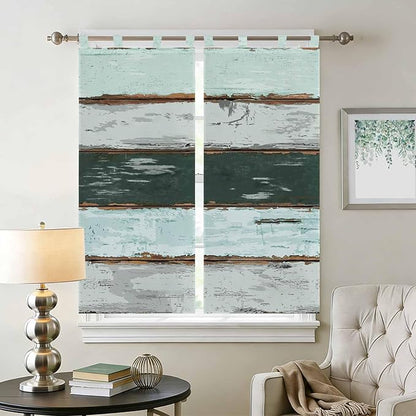 Blue Teal Bedroom Curtains 72 Inch Length, Window Curtains Tab Top, Vintage Wooden Retro Art Farmhouse Barns Light Filtering Window Treatments Drapes 52"x72" 2 Panel