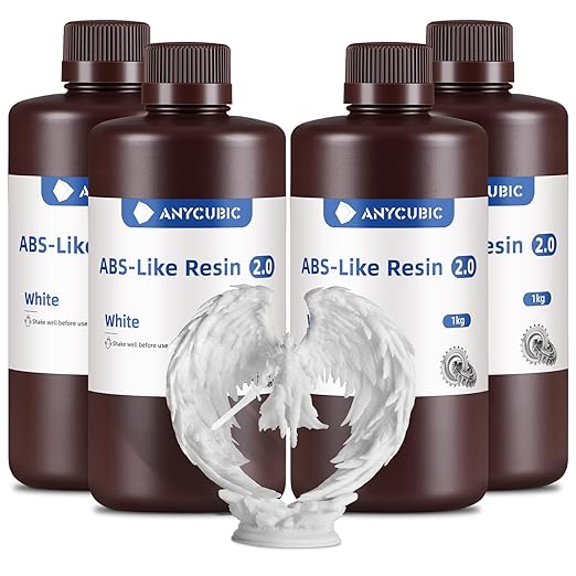 ANYCUBIC 2nd Gen Resin Technology ABS-Like Resin 2.0 Bundle, 3D Printer Resin with High Toughness, More Precise Details, Wide Compatibility for All LCD Resin 3D Printers (White, 4kg in Total)