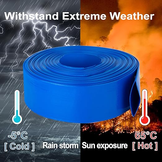 OCGIG 2" x 100 FT Pool Backwash Hose, Heavy-Duty Lay Flat Discharge PVC Hose, Weatherproof Burst Resistant for Water Pool Drain, Swimming Pool Filter Pump, Water Transfer, with 2 Clamps