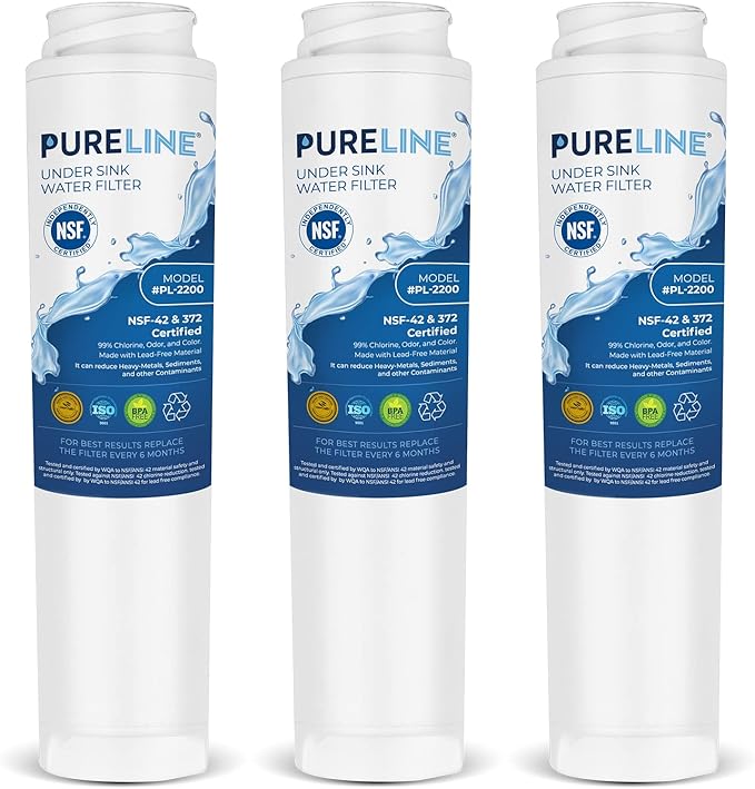 Pureline FQSLF Under Sink Water Filter Replacement. Compatible with GE FQSLF, FQROPF, GXSV65R, GXSLQR, PXRQ15RBL, PXRQ15F, PNRQ15F, PNRQ20F, PNRQ20R and PNRQ21R - Reduces Bad Taste & Odor (3 Pack)